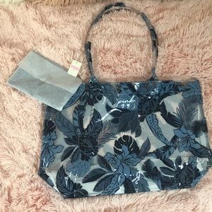 PINK Victoria’s Secret | Blue Floral Tote & Pouch
